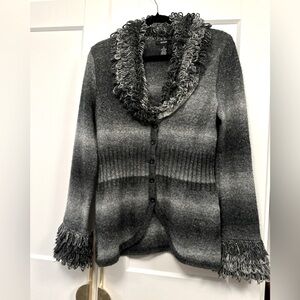 ALFANI Ombre Gray Button Front Cardigan With Loop Yarn Trim, M